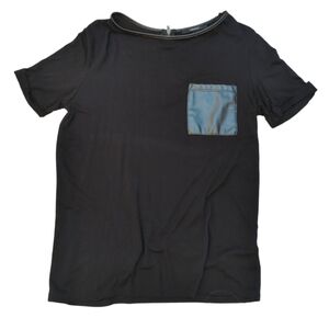 Forever 21 Leather pocket T-shirt w/ zipper, flowy rayon, M, cuffed, loose fit